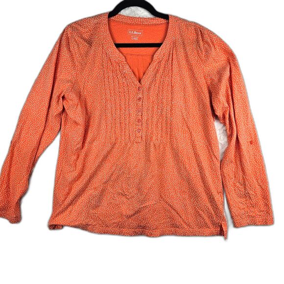 L.L.Bean Short/Long-Sleeve Blouse Coral/Orange Women's Size Large - Picture 2 of 13